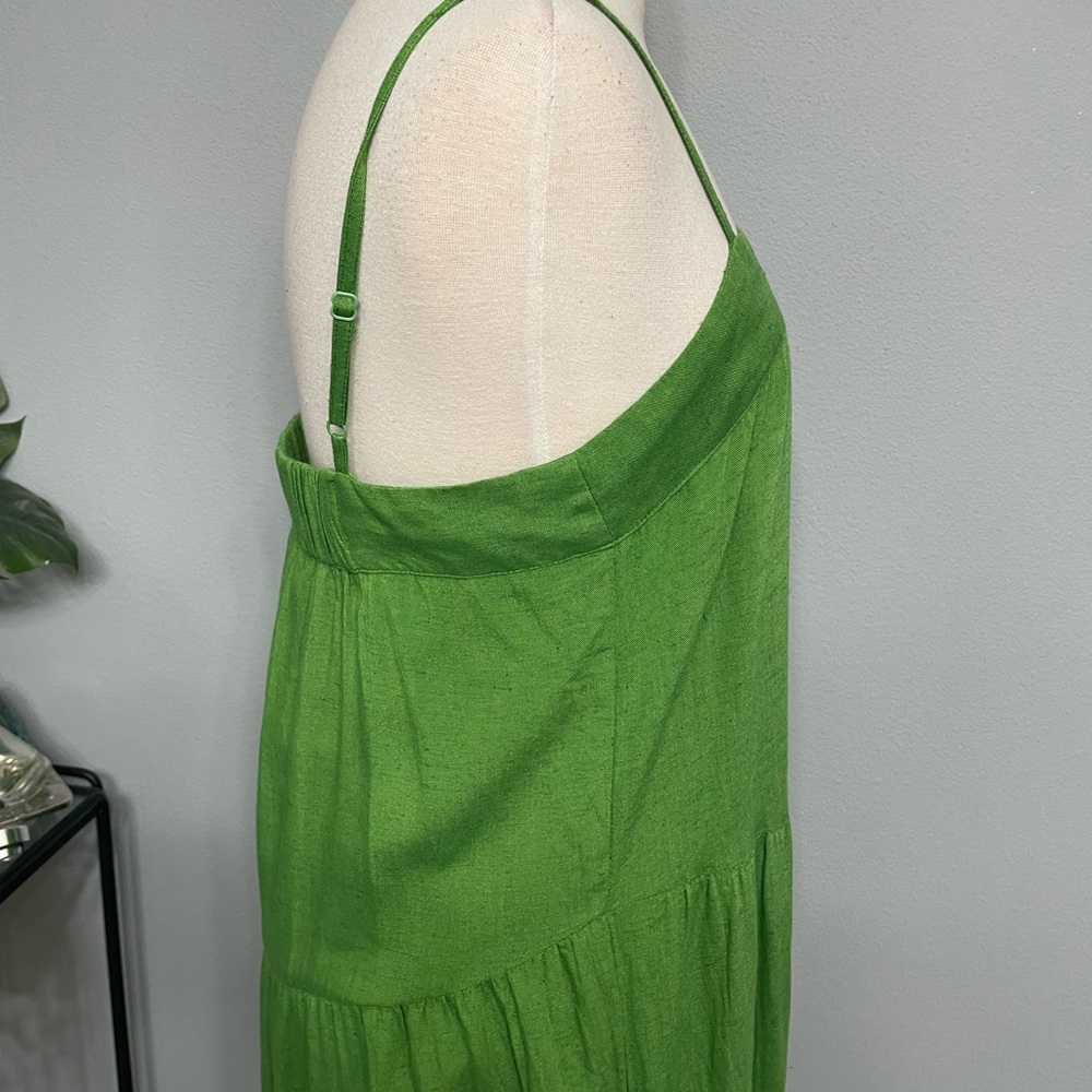 Sim & Sam Green Tiered Linen Blend Maxi Sundress with Adj Spaghetti Straps - Picture 6 of 10